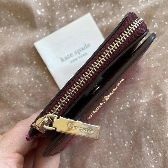 Brand New Kate Spade Genuine Leather Pink & Burgundy Zippered Wallet Colorblock - Picture 7 of 15